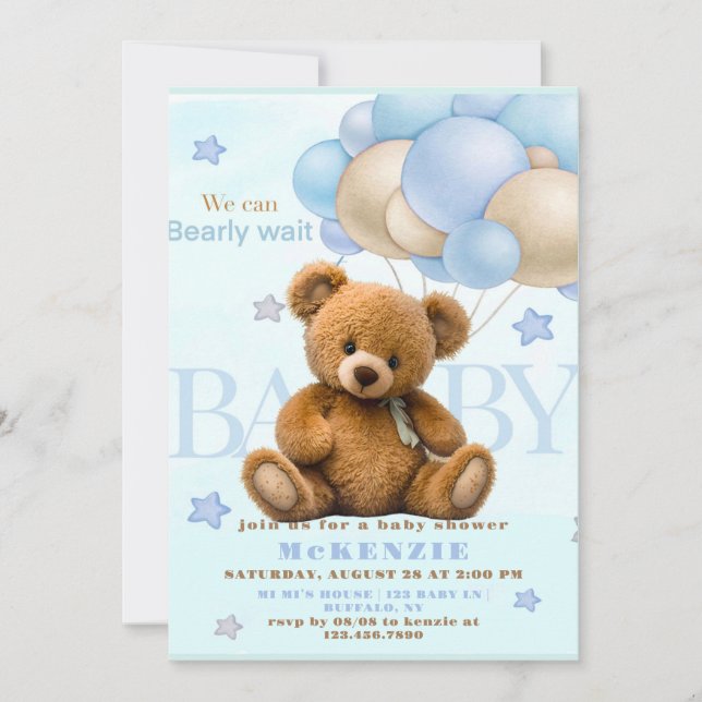 Invitación Podemos Esperar A Teddy Bear Boy Baby Shower (Anverso)