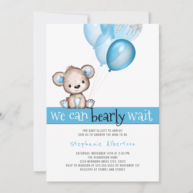 Invitación Podemos Esperar A Teddy Bear Boy Baby Shower (Anverso)