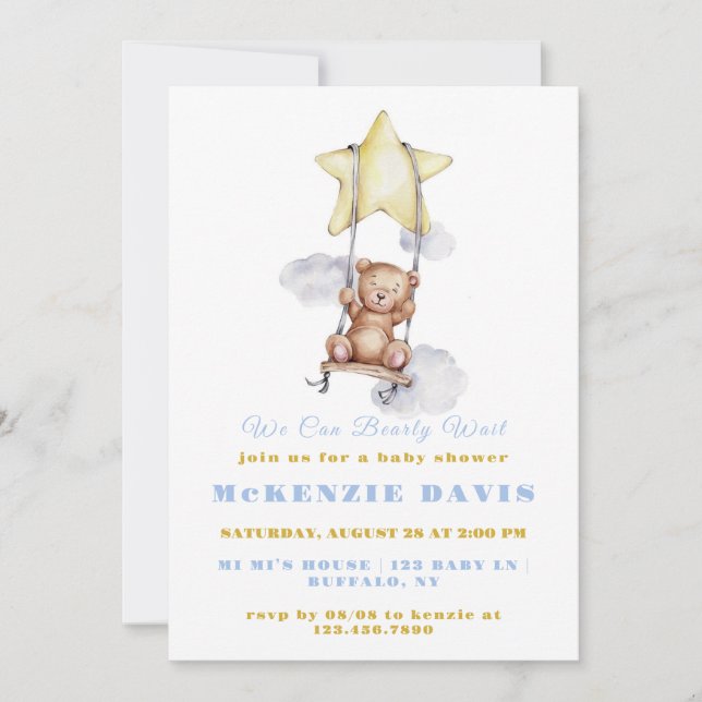 Invitación Podemos Esperar A Teddy Bear Boy Baby Shower (Anverso)