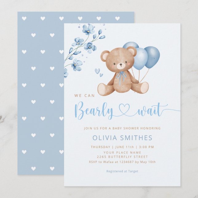 Invitación Podemos Esperar A Teddy Bear Boy Baby Shower (Anverso / Reverso)