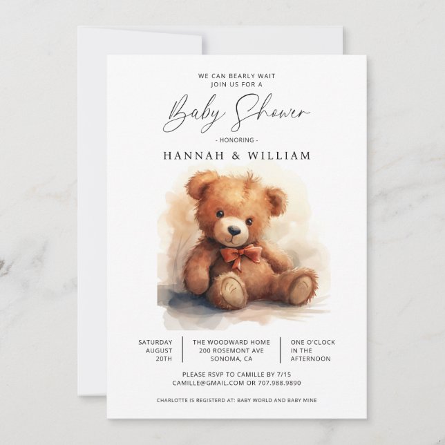 Invitación Podemos Esperar A Teddy Bear Boy Baby Shower (Anverso)