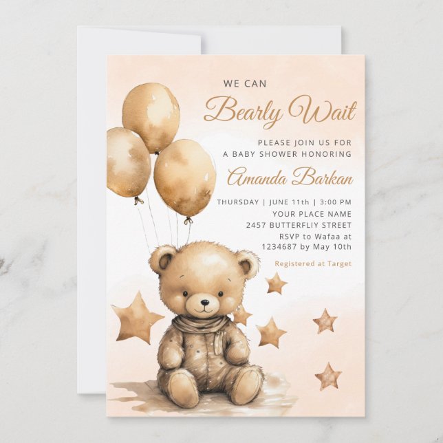 Invitación Podemos Esperar A Teddy Bear Boy Baby Shower (Anverso)
