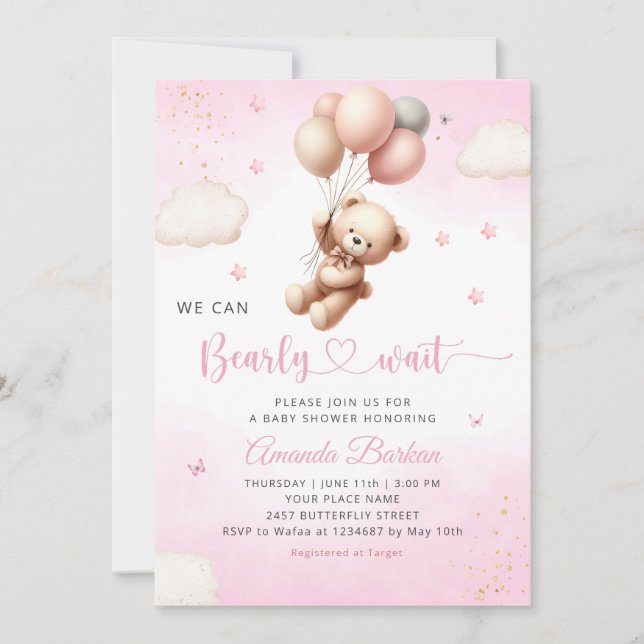 Invitación Podemos Esperar A Teddy Bear Chica Baby Shower (Anverso)