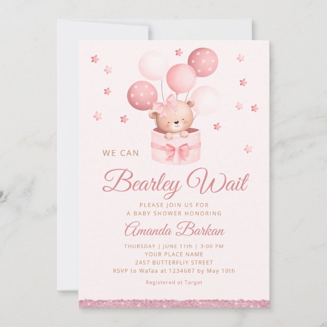 Invitación Podemos Esperar A Teddy Bear Chica Baby Shower (Anverso)