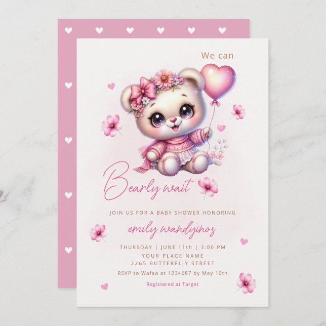 Invitación Podemos Esperar A Teddy Bear Chica Baby Shower (Anverso / Reverso)