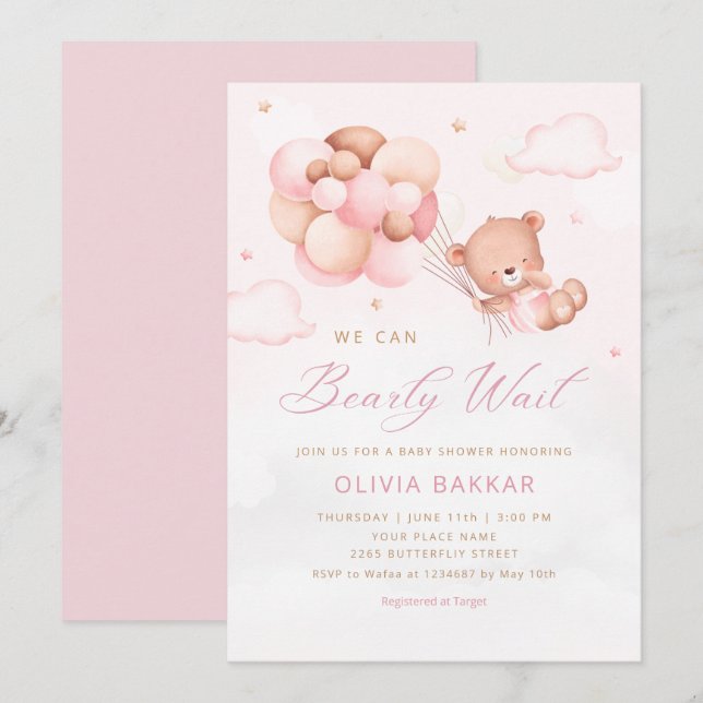 Invitación Podemos Esperar A Teddy Bear Chica Baby Shower (Anverso / Reverso)