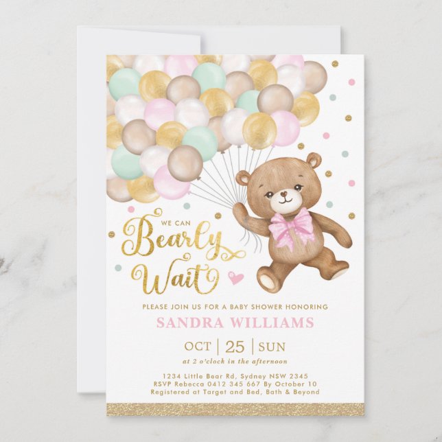 Invitación Podemos Esperar A Teddy Bear Chica Baby Shower (Anverso)