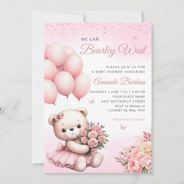 Invitación Podemos Esperar A Teddy Bear Chica Baby Shower (Anverso)