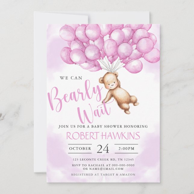 Invitación Podemos Esperar A Teddy Bear Chica Baby Shower (Anverso)