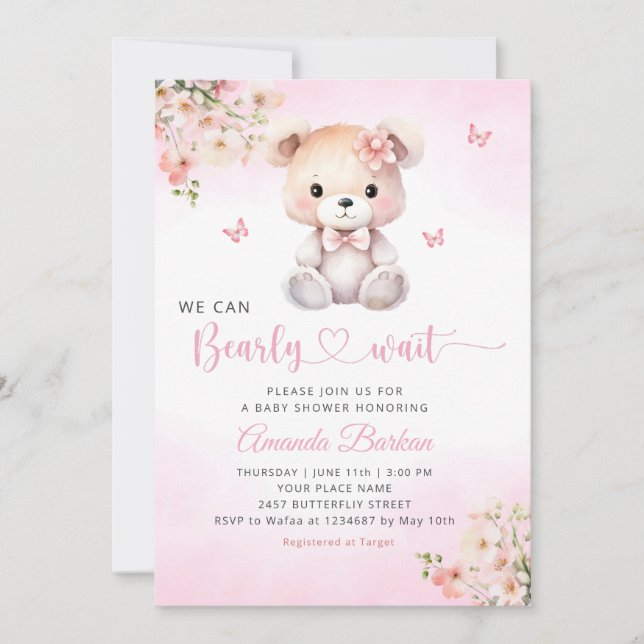 Invitación Podemos Esperar A Teddy Bear Chica Baby Shower (Anverso)