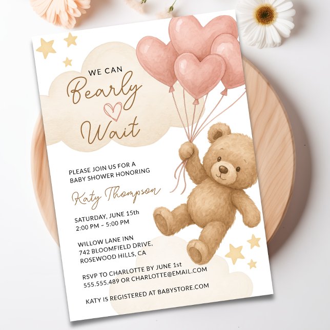 Invitación Podemos Esperar A Teddy Bear Chica Baby Shower (We Can Bearly Wait Teddy Bear Girl Baby Shower Invitation)