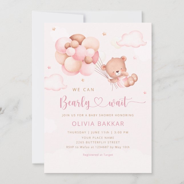 Invitación Podemos Esperar A Teddy Bear Chica Baby Shower (Anverso)