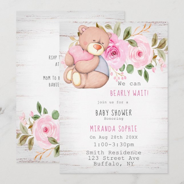 Invitación Podemos Esperar A Teddy Bear Chica Baby Shower (Anverso / Reverso)