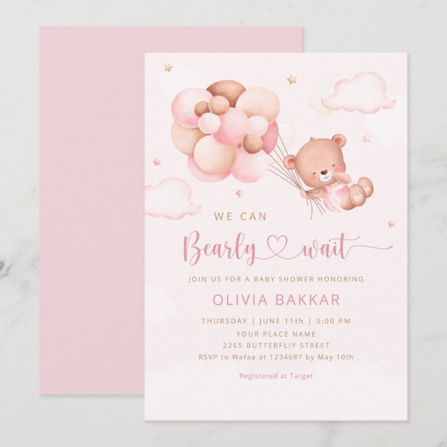 Invitación Podemos Esperar A Teddy Bear Chica Baby Shower (Anverso / Reverso)