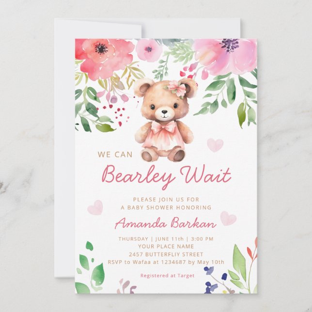 Invitación Podemos Esperar A Teddy Bear Chica Baby Shower (Anverso)