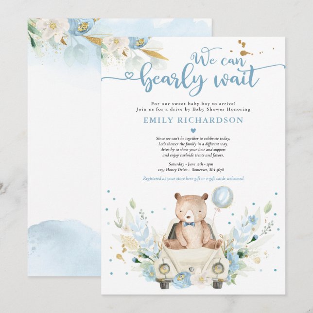 Invitación Podemos Esperar A Teddy Bear Drive Por Baby Shower (Anverso / Reverso)