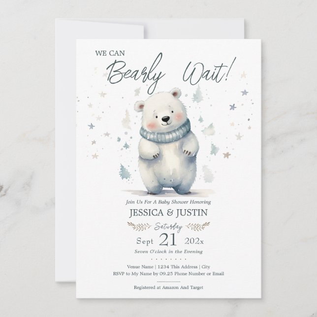 Invitación Podemos Esperar A Teddy Bear Winter Baby Shower (Anverso)