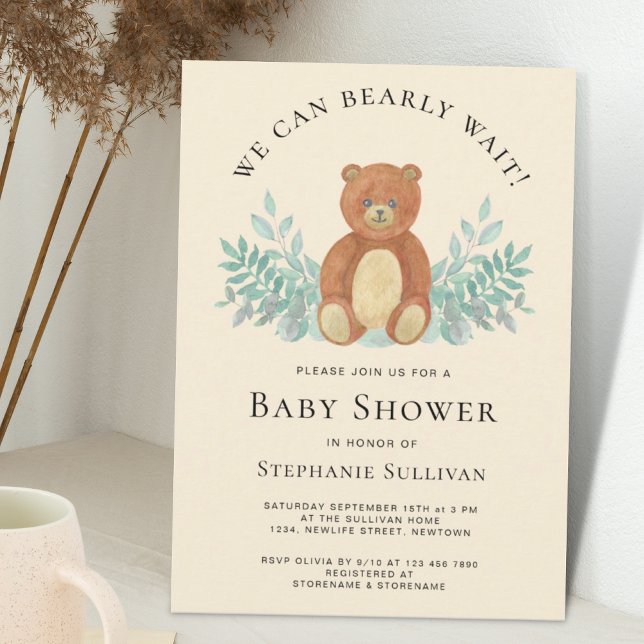 Invitación Podemos Esperar A Teddy Eucalyptus Baby Shower (Subido por el creador)