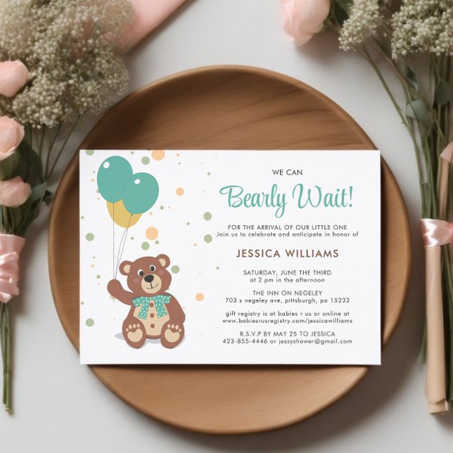 Invitación Podemos esperar a tiempo un Baby Shower neutral de (Baby Shower on Table)