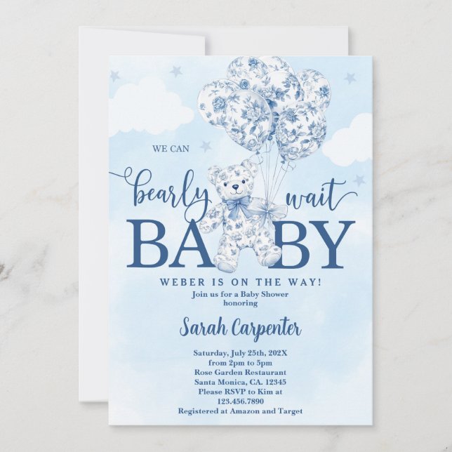 Invitación Podemos esperar a Toile Baby Shower Boy (Anverso)