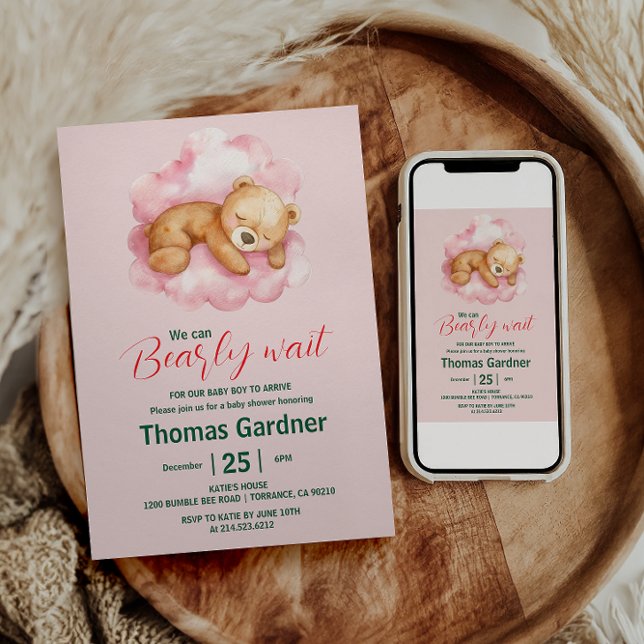 Invitación Podemos Esperar A Un Chico Con Oso De Baby Shower (Subido por el creador)