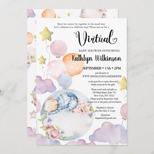 Invitación Podemos Esperar A Un Niño Con Baby Shower Virtual (Anverso / Reverso)