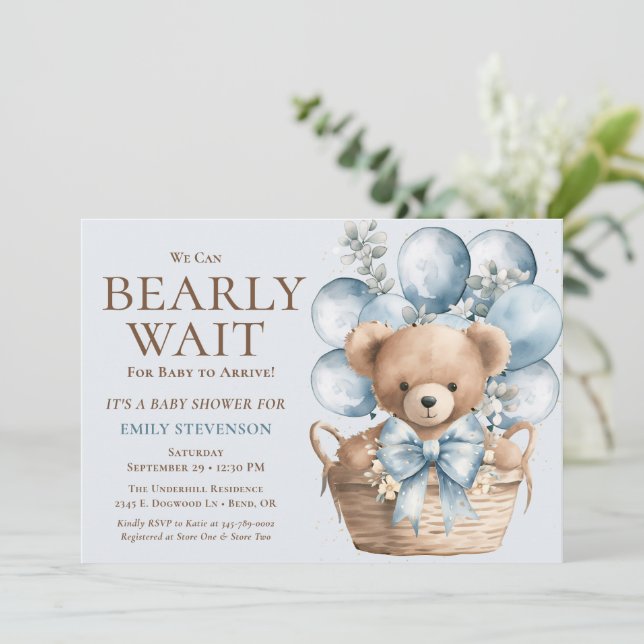 Invitación Podemos Esperar A Un Niño Oso En El Baby Shower De (Anverso de pie)