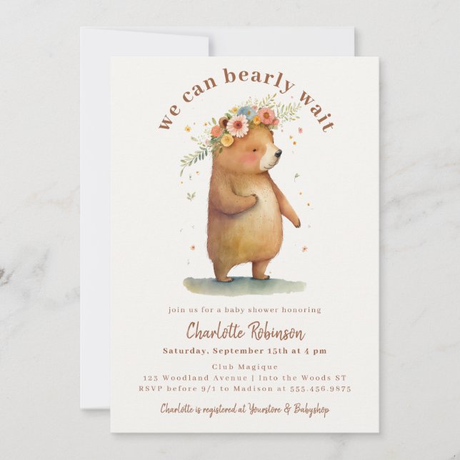 Invitación Podemos Esperar A Un Oso Aburrido Baby Shower (Anverso)