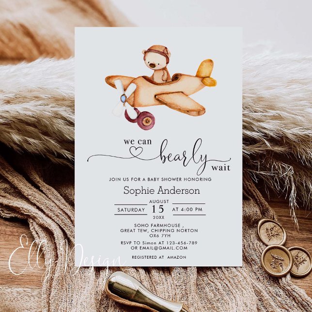 Invitación Podemos Esperar Al Avión Teddy Bear Baby Shower (Subido por el creador)