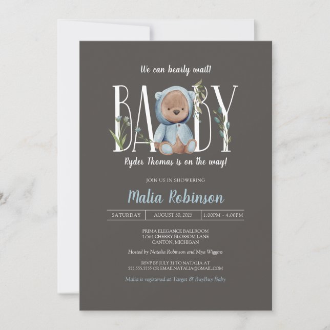 Invitación ¡Podemos Esperar! Baby Boy Blue Shower (Anverso)
