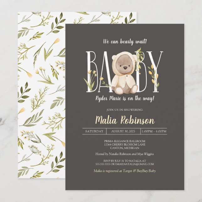 Invitación ¡Podemos Esperar! Baby Shower amarillo ojal (Anverso / Reverso)