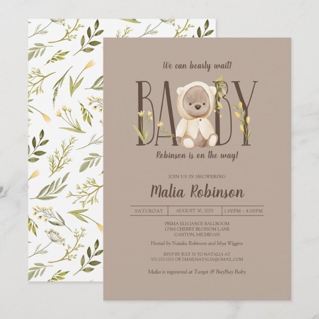 Invitación ¡Podemos Esperar! Baby Shower amarillo Teddy Bear  (Anverso / Reverso)