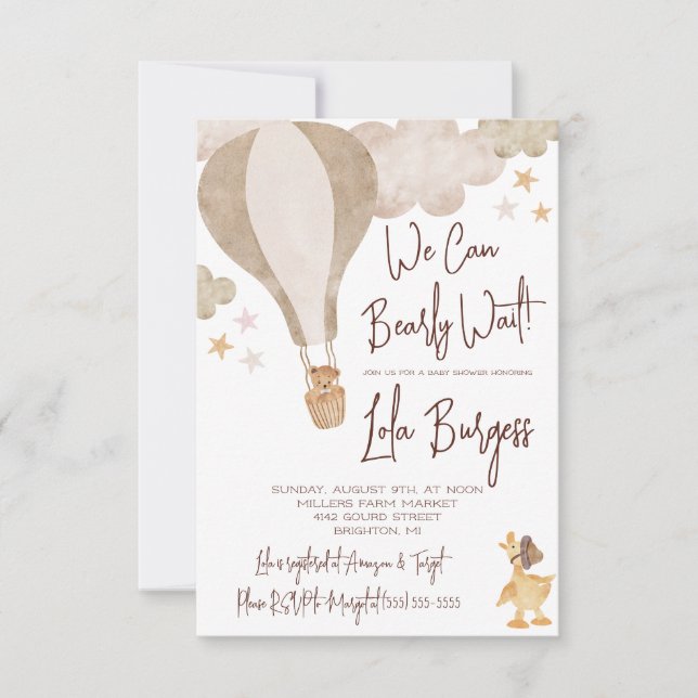 Invitación ¡Podemos esperar! Baby Shower de globo aerostático (Anverso)