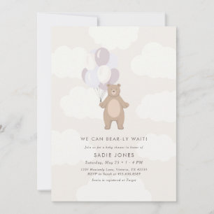 Invitación Podemos Esperar.   Baby Shower de globo púrpura