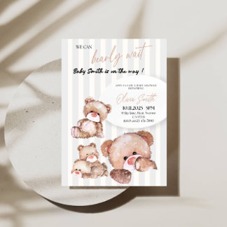Invitación Podemos Esperar Baby Shower - Oso Marrón