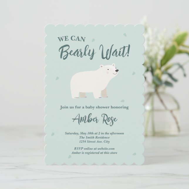 Invitación Podemos Esperar Baby Shower | Oso polar (Anverso de pie)