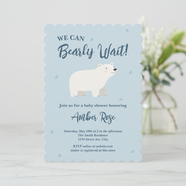 Invitación Podemos Esperar Baby Shower | Oso polar (Anverso de pie)