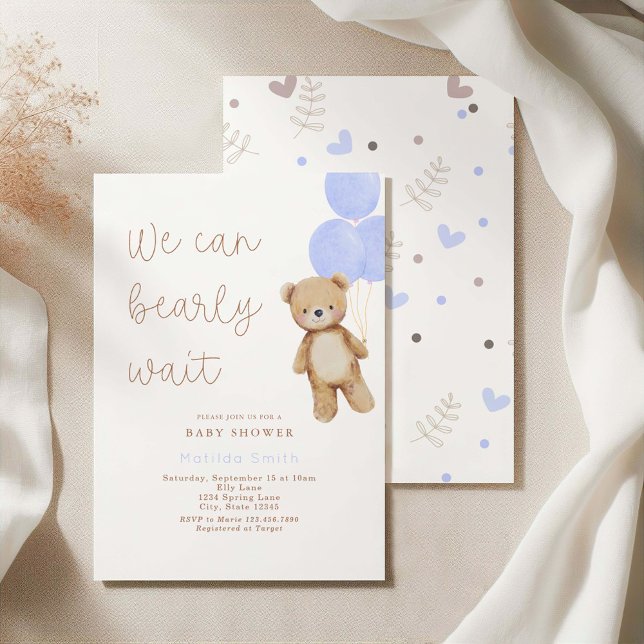 Invitación Podemos Esperar Bear Bear Blue Balloons Baby Showe (Subido por el creador)