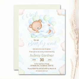 Invitación Podemos Esperar Bear Bear Blue Green Boy Baby Show