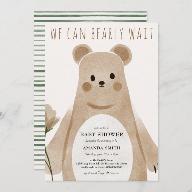 Invitación Podemos esperar Bear Bear Boho Baby Shower (Anverso / Reverso)