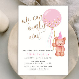 Invitación Podemos Esperar. | Bear Pink Balloon Baby Shower