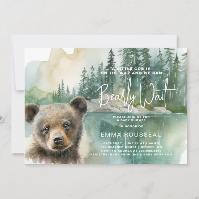 Invitación Podemos Esperar Bearbo Watercolor Bear Cub Baby Sh (Anverso)
