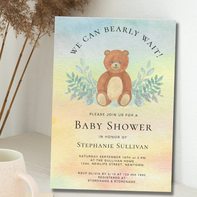 Invitación Podemos Esperar Bearly Watercolor Baby Shower (Subido por el creador)
