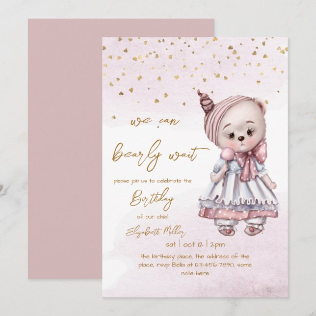 Invitación Podemos Esperar Bebé Niña Primer Cumpleaños (Anverso / Reverso)