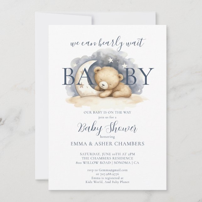Invitación Podemos Esperar Beber Bear Baby Shower (Anverso)