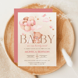 Invitación Podemos esperar Chica rosado Beige Baby Shower