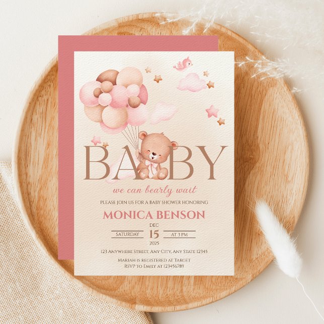 Invitación Podemos esperar Chica rosado Beige Baby Shower (Subido por el creador)