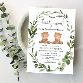 Invitación Podemos esperar con ansias gemelos osito de peluch
