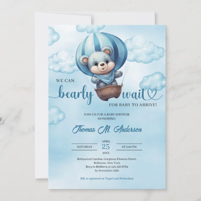 Invitación Podemos esperar con ansiedad a mi oso de peluche B (Anverso)
