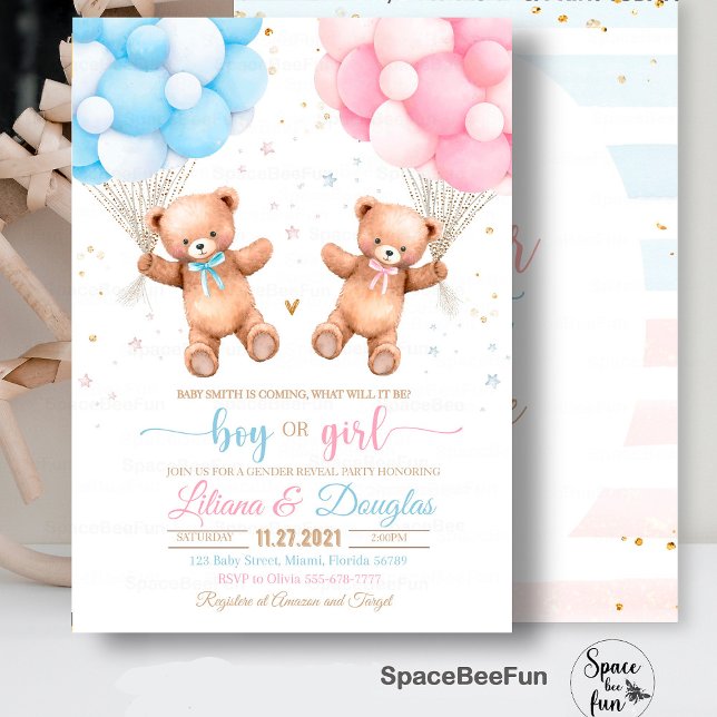 Invitación Podemos esperar con ansiedad el invitado a la duch (Gender Reveal baby shower invitation,Teddy Bear baby shower girl,Baby Shower bear invitation,boho bo)